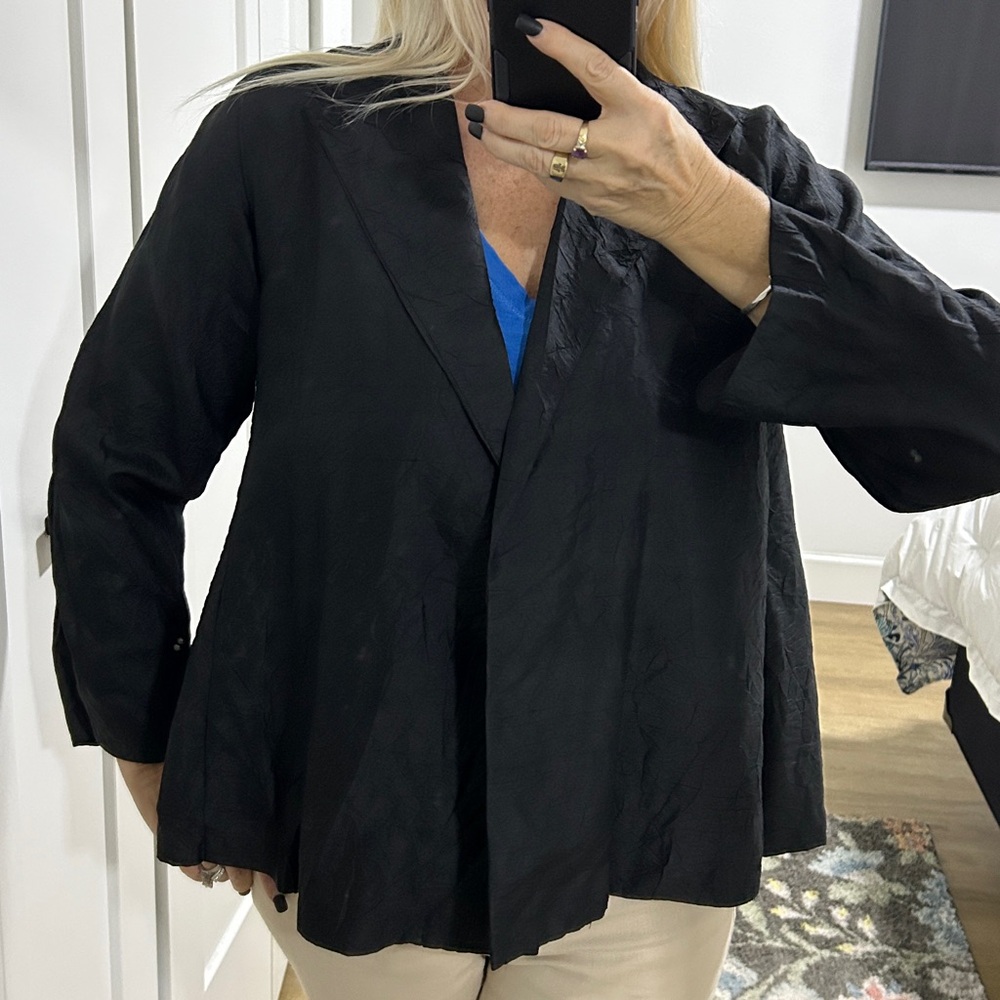 Eileen Fisher 💯% Silk Textured Swing Jacket, Open Front with Pockets |Size MP